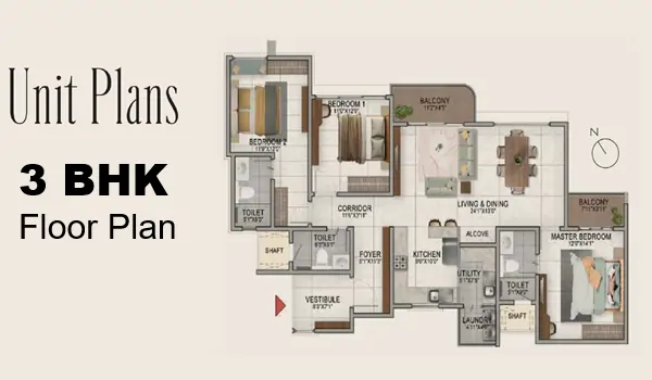 Purva Northern Lights 3 BHK Floor Plan